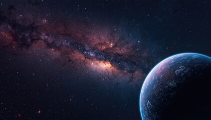 Fototapeta premium Vibrant starry sky and planets forming space background for editorial headers, astronomy appreciation