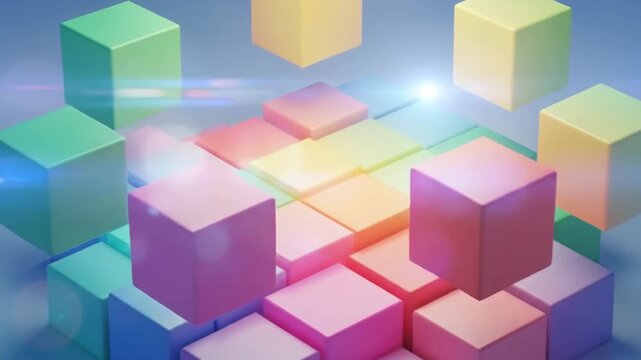 Colorful cubes arranged in a pyramid shape, creating a vibrant and playful composition.
