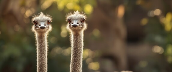 Ostriches Foraging For Food The