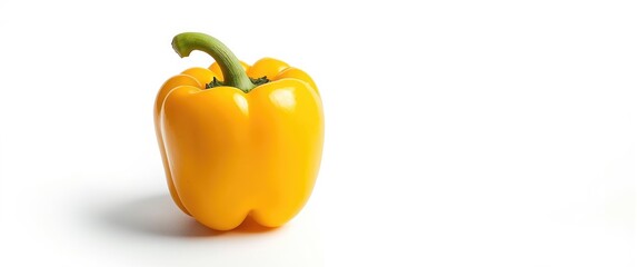 Obraz premium Isolated yellow bell pepper on white background, organic vegetable, green, healthy food, cooking ingredient