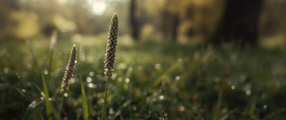 Fototapeta premium Up-close image of two wild sugar cane plant flowers
