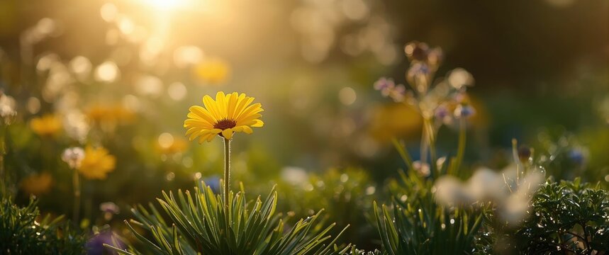 Ornamental yellow hybrid flower of Dimorphotheca ecklonis or Cape Marguerite, part of the Asteraceae family, ideal for floral gardens during summer and spring in Africa