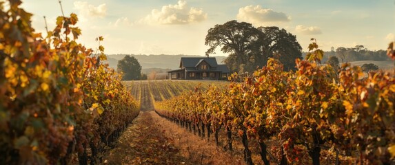 Obraz premium Vineyard landscape during autumn