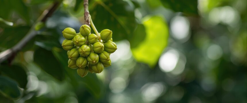 Green raw Cluster Fig, Goolar Fig, Gular Fig (Ficus Racemosa) on tree in Thailand's tropical garden