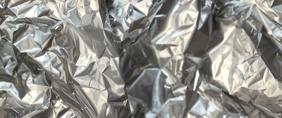 Close-Up of Silver Metallic Foil with Crinkled Texture for Artistic and Decorative Purposes