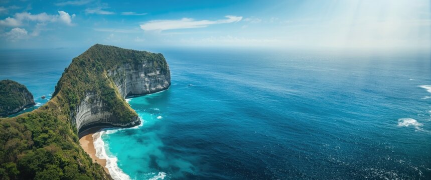 Nusa Penida and Bali Beach Scene Featuring Rocks, Mountain and Coastal Landscape, Tropical Paradise, Ocean View, Scenic Nature, Crystal Clear Water, Island Escape, Cliffs, Beachfront, Relaxing - Powered by Adobe