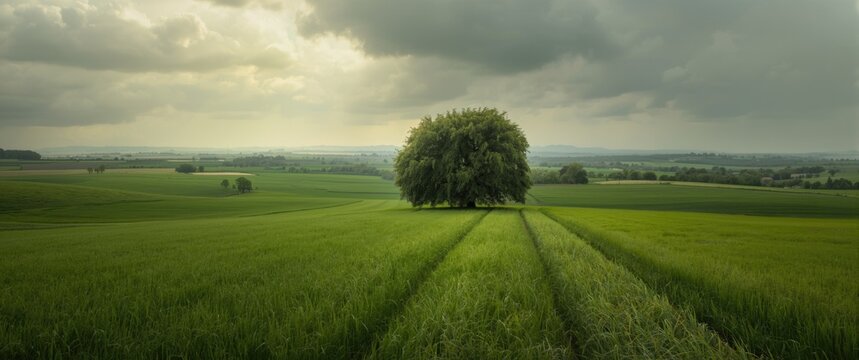 View of a farmed landscape on a cloudy day featuring nature and green fields - Powered by Adobe