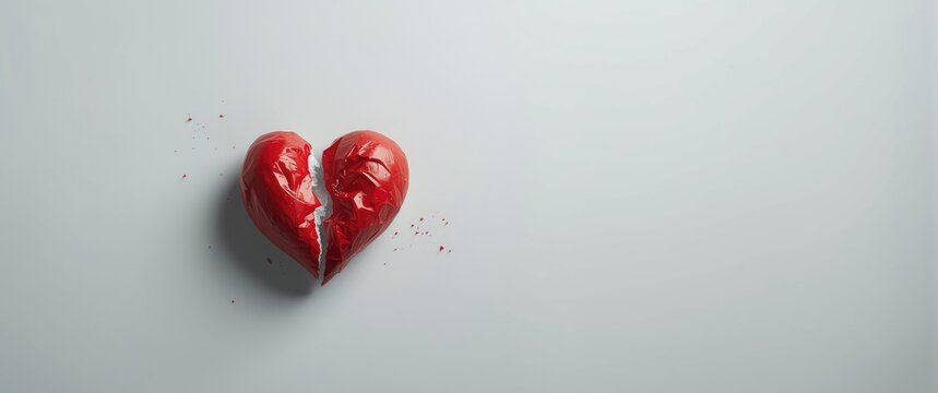 Broken heart and relationship loss idea illustrated with separation, breakup, divorce icon, and torn love symbolizing losing a loved one