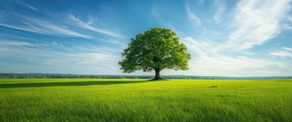 Obraz premium Grassy field under a blue sky with Sun shining brightly