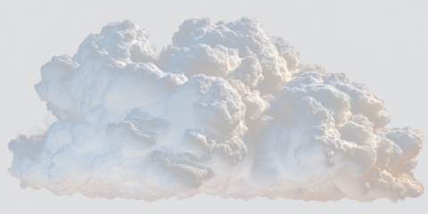 Realistic cumulus cloud, isolated on a transparent background, atmospheric element