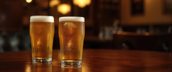 Pair of Beer Glasses Placed on Table