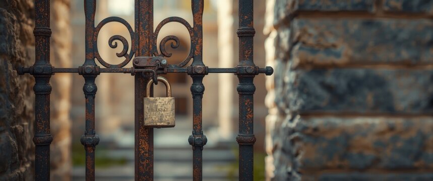 Locked Iron Gate with Padlock