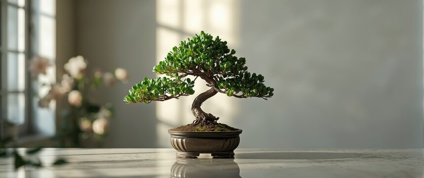 Indoor Portulacaria bonsai as a stylish home decor plant