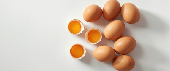Raw eggs without cooking on a white background