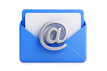Blue Email Envelope Icon with Silver At Symbol
