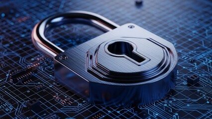 Secure padlock on a digital circuit board representing data protection.