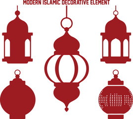 Fototapeta premium Five elegant maroon Islamic lanterns with intricate details are displayed on a clean white background