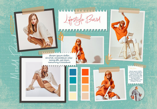 Creative Fashion Mood Board Template with Color Palette and Inspiration