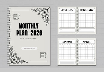 Monthly Productivity Planner 2026 Design Template Layout
