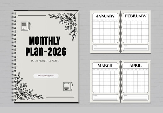 Monthly Productivity Planner 2026 Design Template Layout