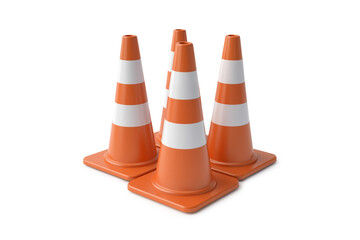 Group of Orange Traffic Cones with White Reflective Stripes