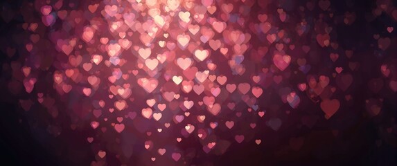 Vivid Pink Color Bokeh Featuring Hearts on a Dark Background for Retro and Love-Themed Backgrounds