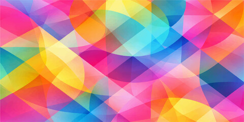 Obraz premium This seamless geometric vector illustration features a colorful mosaic pattern of triangle and square shapes in a vibrant rainbow style, creating a modern art texture for a web banner or wallpaper bac