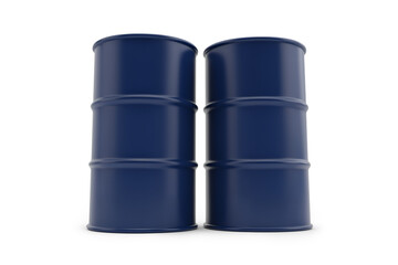 Two Blue Chemical Storage Drums Isolated on White Background