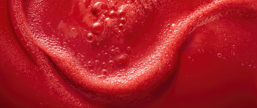 Vegetable smoothie featuring organic texture against a red natural background with froth and bubbles