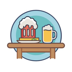 Beer and Food on Table Oktoberfest Flat Vector