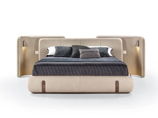 Classic double bed with big headboard isolated on white
