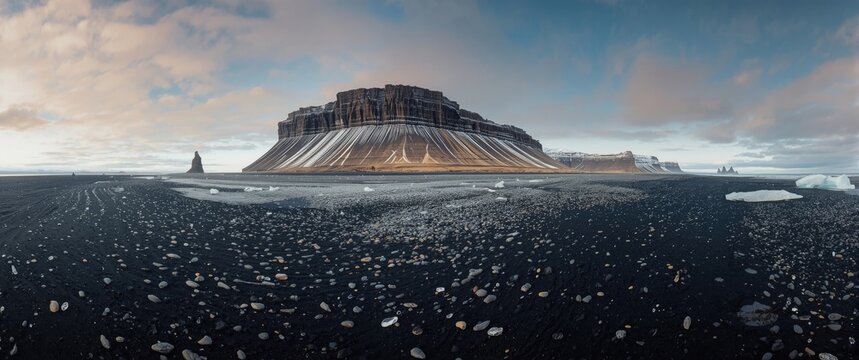 Iceland's black sand beach and its shoreline