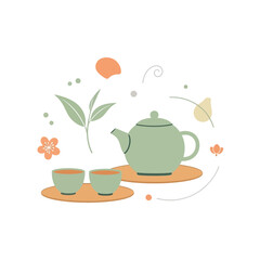 Minimalist Tea Ceremony Illustration Depicting Tranquility, Serenity, And Delicate Aesthetics