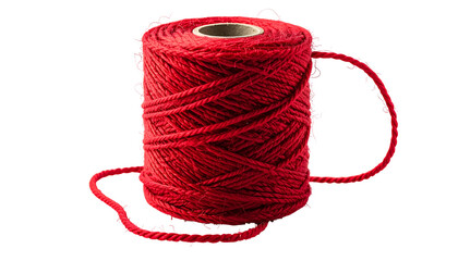 A spool of bright red twine rests against a black background