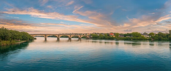 Obraz premium Gorgeous River Landscape Featuring Blue Water and Sky, Very Lovely and Calm
