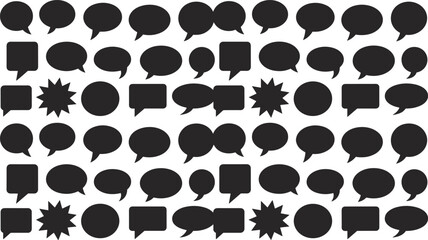Fototapeta premium Large set of black silhouette comic speech bubbles and starburst shapes, seamless pattern of chat, dialogue and message icons for design backgrounds