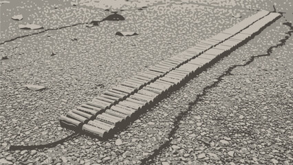 Damaged Asphalt Road with Rusted Metal Plate