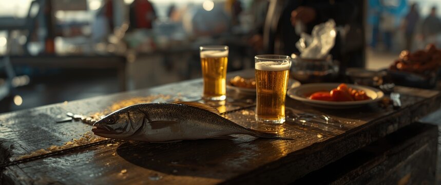 Fish lined up on a wooden surface