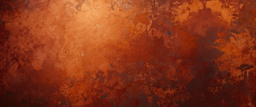 Bright copper-colored orange background with vintage textured design, luxurious red orange paper or antique rust metal grunge, ideal for autumn or halloween themes