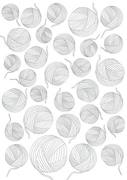 Doodle Coloring Page with 31 Hand Drawn Yarn Balls for Daily Creative Practice, Mindfulness, and Printable Worksheets
