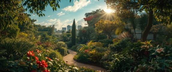 Fototapeta premium Peaceful Botanical Garden - A Rich Green Urban Retreat