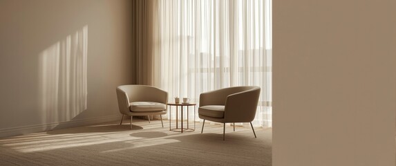 relaxing corner in a room featuring two chairs and a tea table by the window