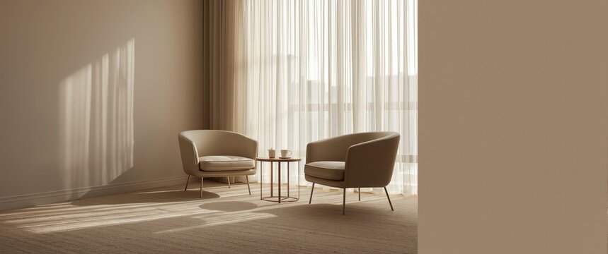 relaxing corner in a room featuring two chairs and a tea table by the window