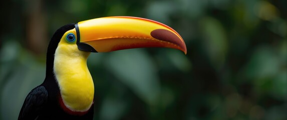 Obraz premium The Keel-billed toucan (Ramphastos sulfuratus), known as sulfur-breasted or rainbow-billed toucan, is a colorful species from Latin America