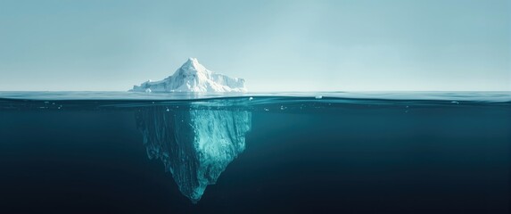Fototapeta premium Beautiful white iceberg seen underwater in the ocean - Tip of the iceberg, revealing hidden threats under melting glaciers