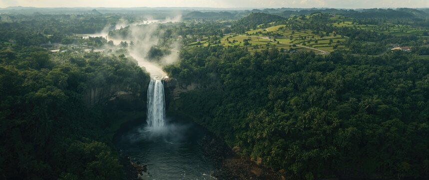 Vallarrica, Colonia Independencia, and Salto Suizo aerial photograph showcasing Paraguay's tallest waterfall