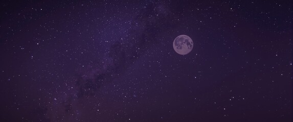 Naklejka premium Deep space cosmos captured with long exposure and low light photography, showcasing grainy textures, soft-focus background, night sky, Milky Way, full Moon, and universe constellations