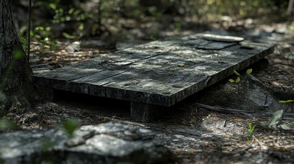 Obraz premium Weathered sun bleached wooden planks forming a decaying surface outdoors on rough ground