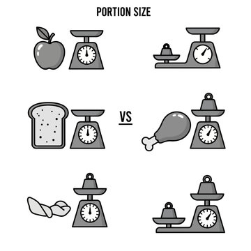 Nutrition Comparison: Comparing Food Portions And Serving Sizes On Weight Scales For Dietary
