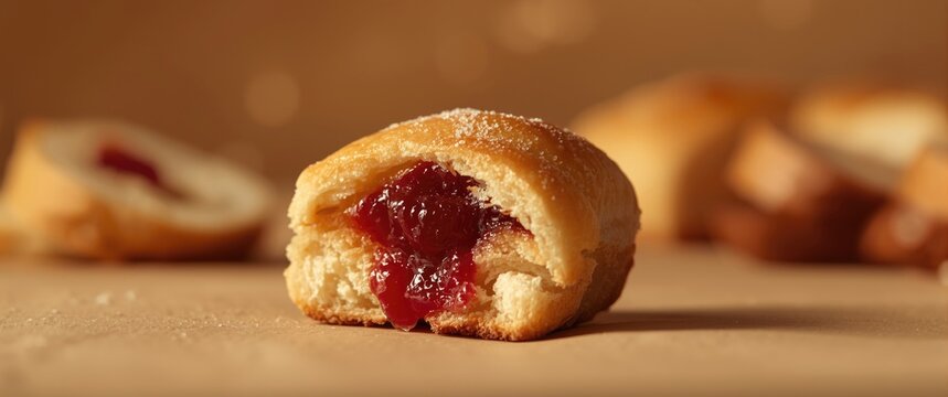 Jam-filled sweet pastry bun in detailed composition - Powered by Adobe